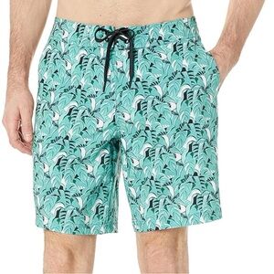 Amazon Essentials Men's Board Shorts Turquoise Green Tropical Leaves Large NWT